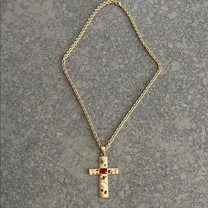 Vintage Gold Multicolor Cross Pendant Necklace